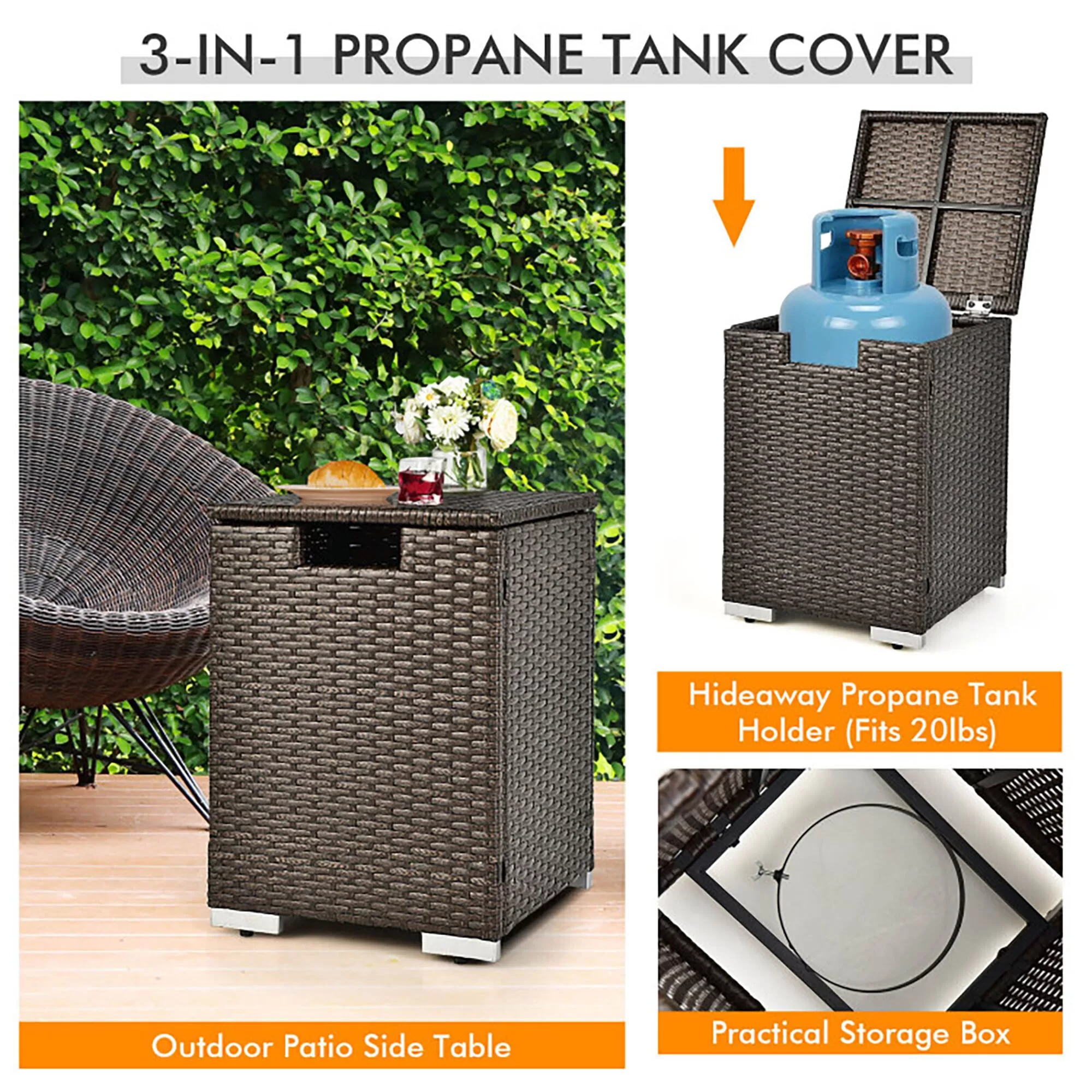 CASAINC Rattan FirePit 32-in W 40000-BTU Brown Portable Tabletop Wicker Propane Gas Fire Pit Table