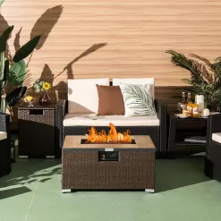 CASAINC Rattan FirePit 32-in W 40000-BTU Brown Portable Tabletop Wicker Propane Gas Fire Pit Table