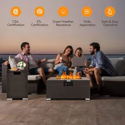 CASAINC Rattan FirePit 32-in W 40000-BTU Brown Portable Tabletop Wicker Propane Gas Fire Pit Table