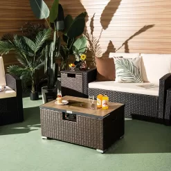 CASAINC Rattan FirePit 32-in W 40000-BTU Brown Portable Tabletop Wicker Propane Gas Fire Pit Table