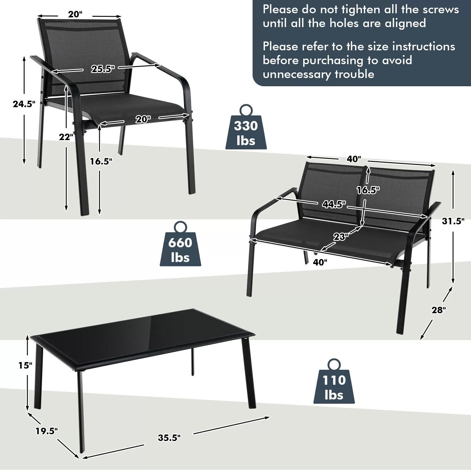 BABOOM Patio Furniture Set 4-Piece Patio Conversation Set