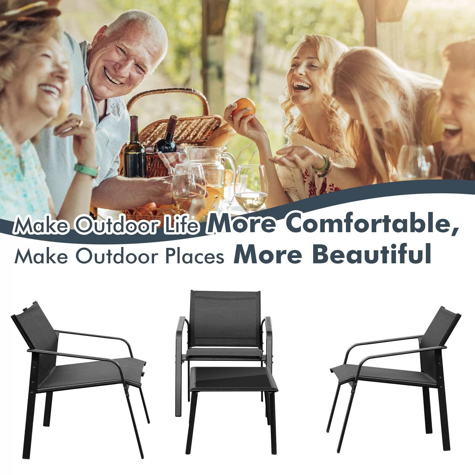 BABOOM Patio Furniture Set 4-Piece Patio Conversation Set