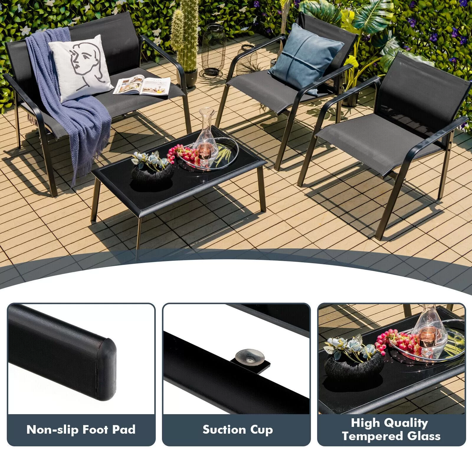BABOOM Patio Furniture Set 4-Piece Patio Conversation Set