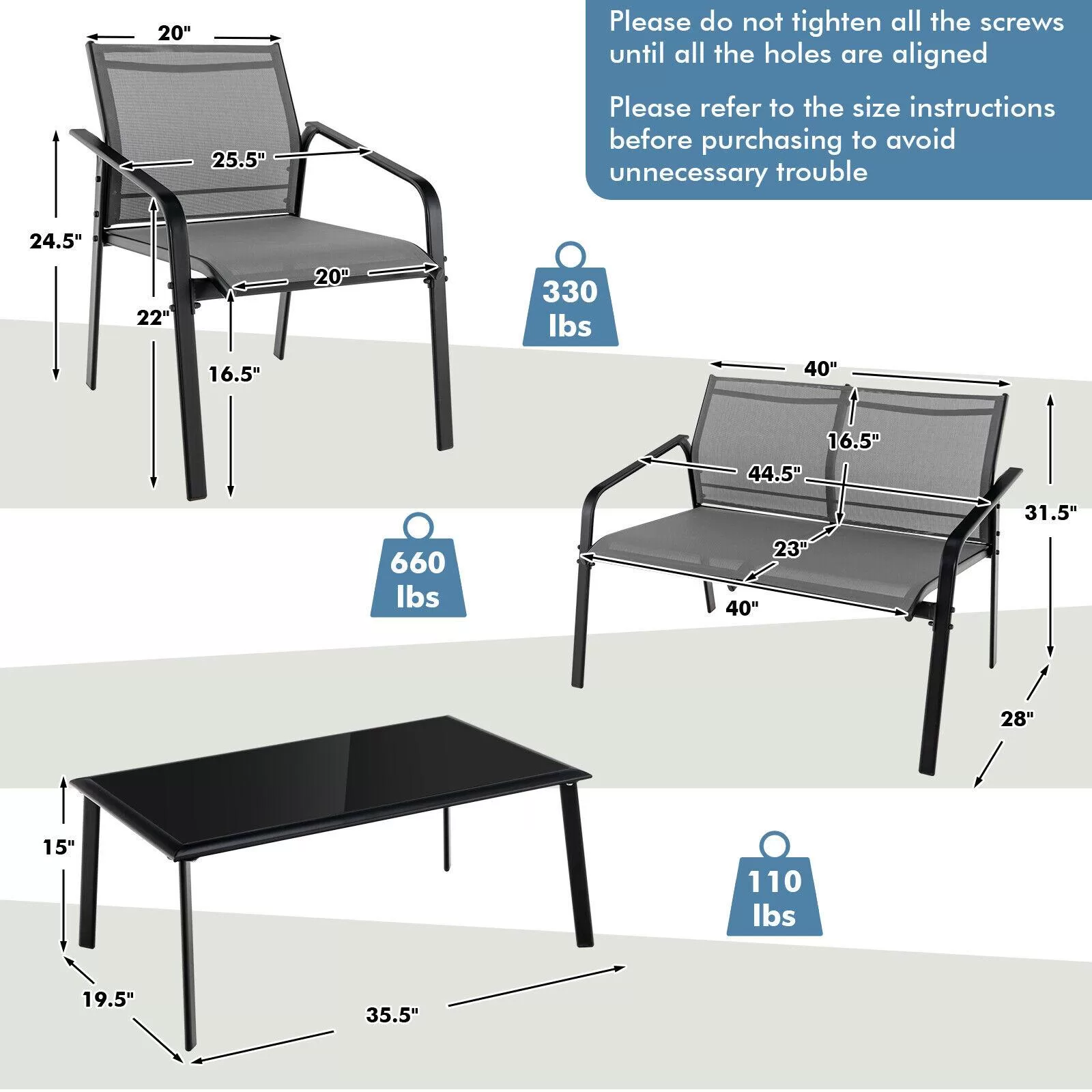 BABOOM Modern Patio Furniture Set 4-Piece Patio Conversation Set
