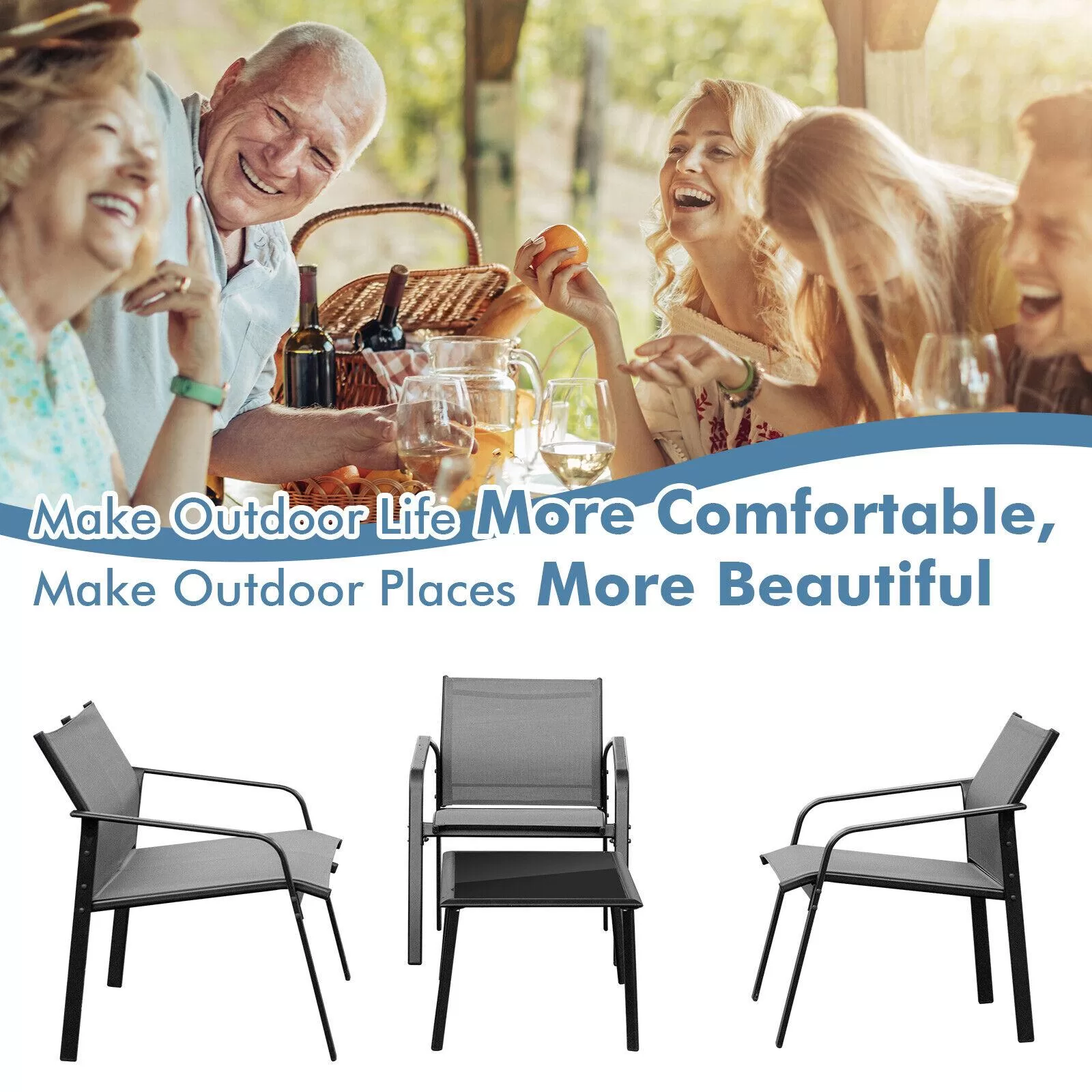 BABOOM Modern Patio Furniture Set 4-Piece Patio Conversation Set