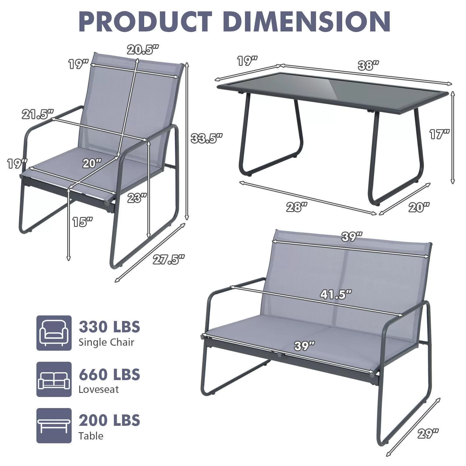 BABOOM Patio Furniture Set 4-Piece Patio Conversation Set