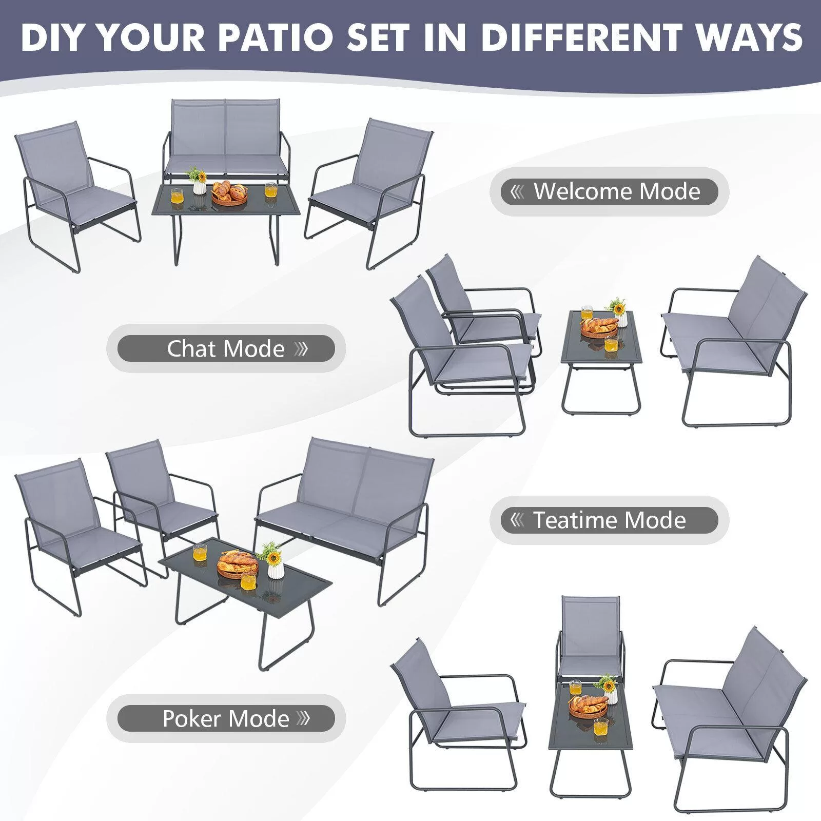 BABOOM Patio Furniture Set 4-Piece Patio Conversation Set