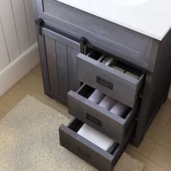 Style Selections Morriston 30-in Distressed Java Undermount Single Sink Bathroom Vanity with White Engineered Stone Top