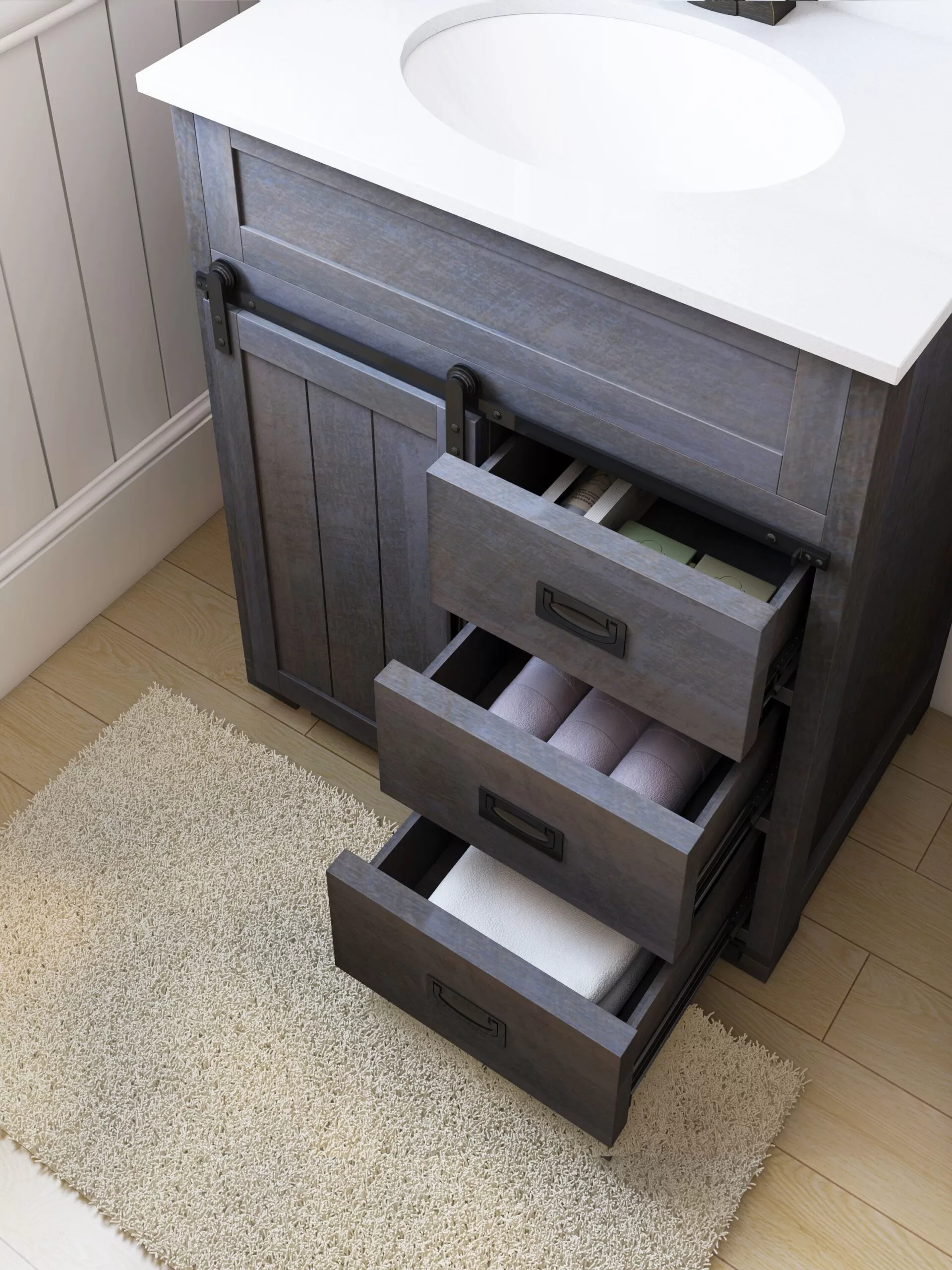 Style Selections Morriston 30-in Distressed Java Undermount Single Sink Bathroom Vanity with White Engineered Stone Top
