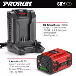 PRORUN PBL160H 60-volt Max 680-CFM 190-MPH Battery Handheld Leaf Blower 2.5 Ah (Battery and Charger Included)