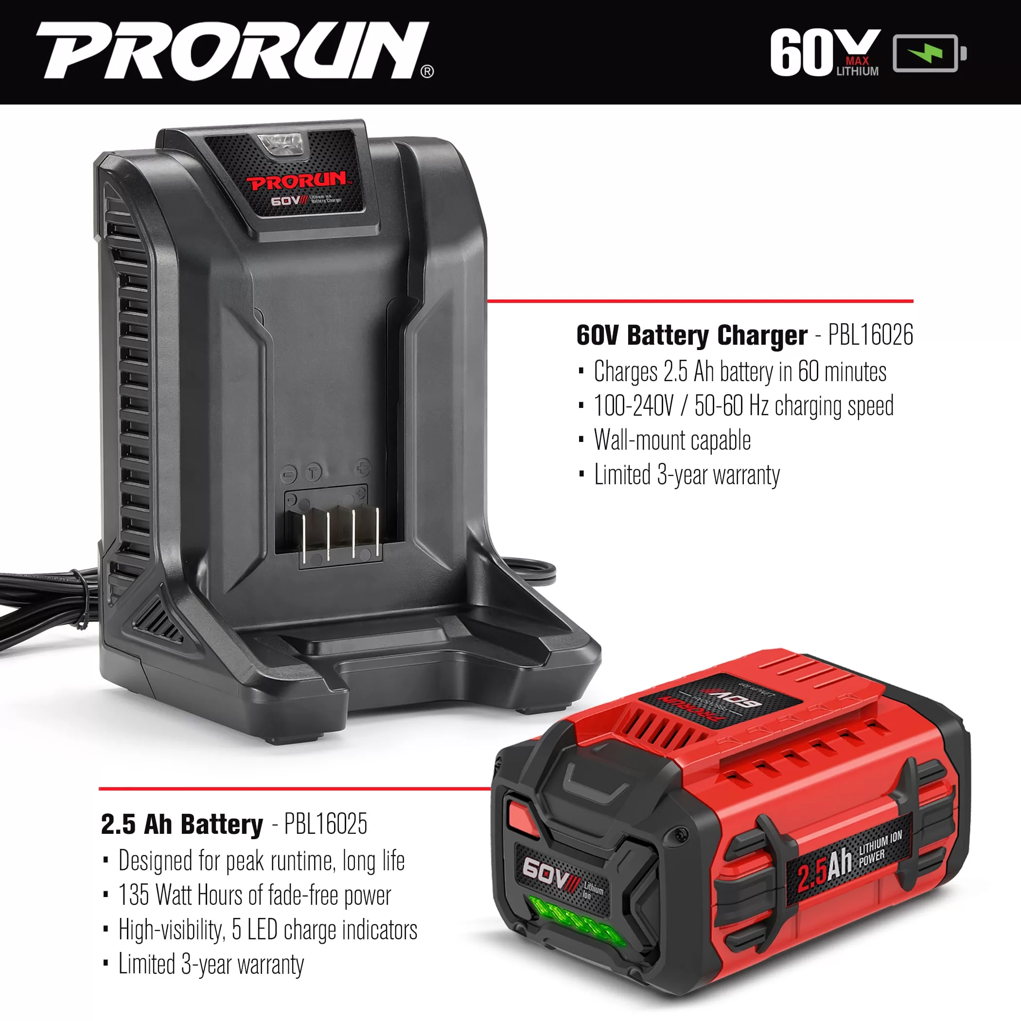 PRORUN PBL160H 60-volt Max 680-CFM 190-MPH Battery Handheld Leaf Blower 2.5 Ah (Battery and Charger Included)