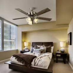 Harbor Breeze Sailor Bay 52-in Brushed Nickel Indoor Downrod or Flush Mount Ceiling Fan with Light (5-Blade)