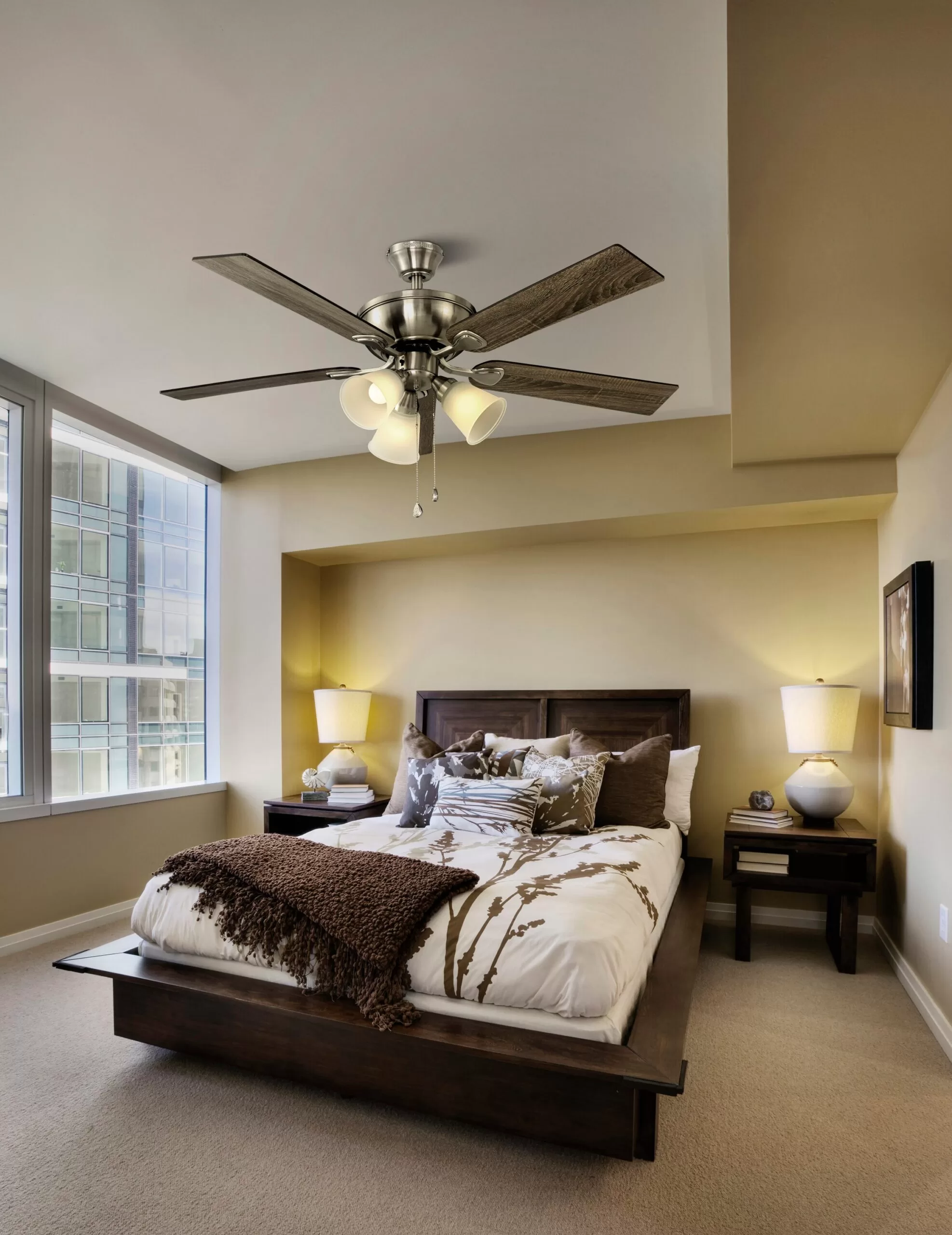 Harbor Breeze Sailor Bay 52-in Brushed Nickel Indoor Downrod or Flush Mount Ceiling Fan with Light (5-Blade)
