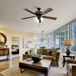 Harbor Breeze Sailor Bay 52-in Bronze Indoor Downrod or Flush Mount Ceiling Fan with Light (5-Blade)