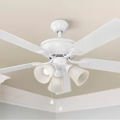 Harbor Breeze Sailor Bay 52-in White Indoor Downrod or Flush Mount Ceiling Fan with Light (5-Blade)