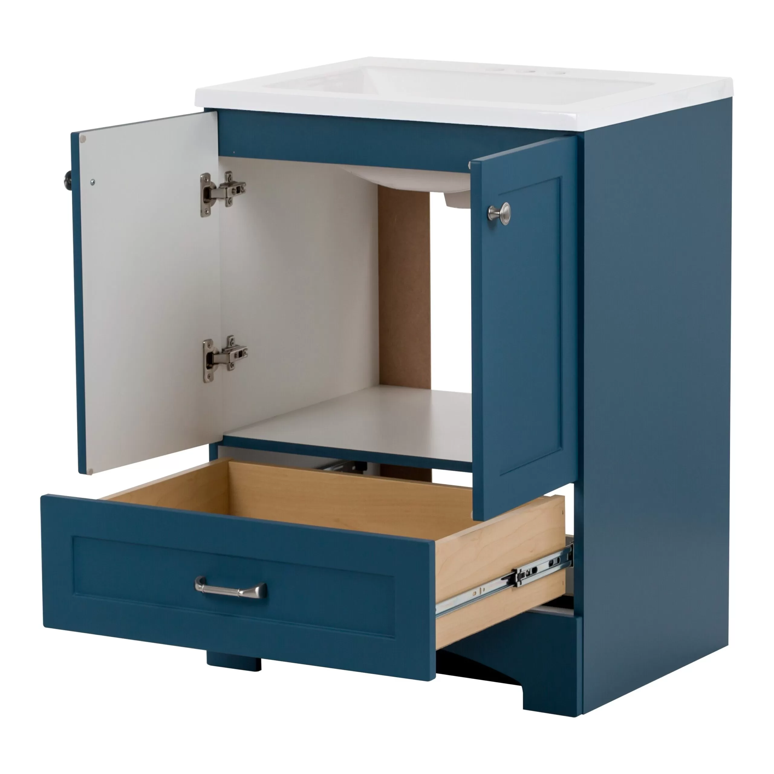 Diamond NOW Cassidy 24-in Admiral Blue Single Sink Bathroom Vanity with White Cultured Marble Top