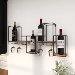 Grayson Lane 6-Bottle Black with 5 Glass Holder Slots Iron Wall-mounted Wine Rack