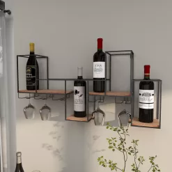 Grayson Lane 6-Bottle Black with 5 Glass Holder Slots Iron Wall-mounted Wine Rack