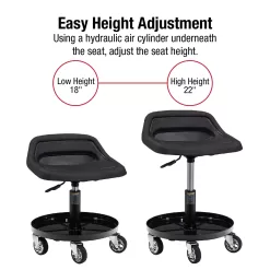 SUNEX TOOLS Black Work Seat with Air Cylinder Height Adjustment and Heavy Duty Casters - 300 lbs. Weight Capacity