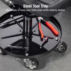 SUNEX TOOLS Black Work Seat with Air Cylinder Height Adjustment and Heavy Duty Casters - 300 lbs. Weight Capacity