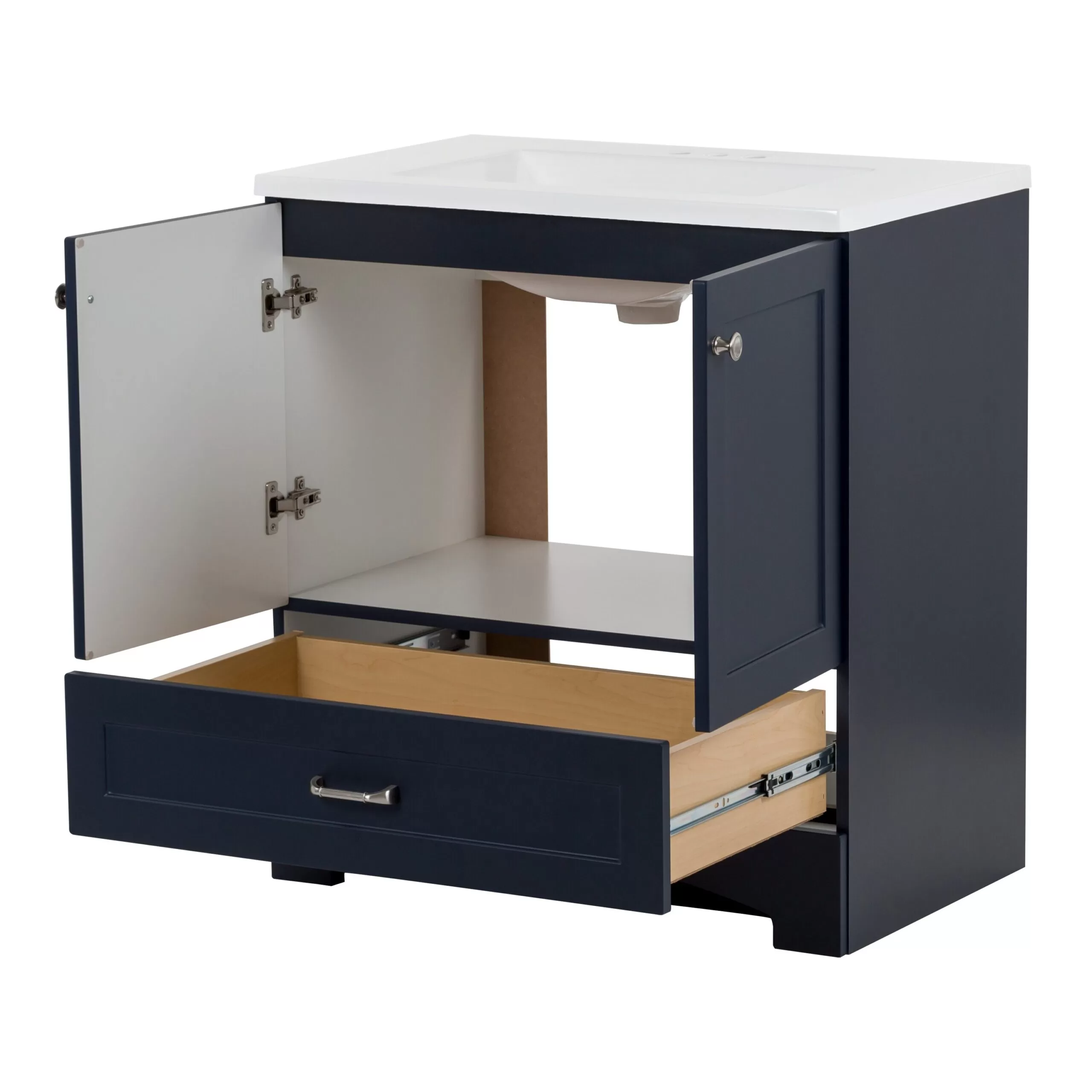 Diamond NOW Cassidy 30-in Deep Blue Single Sink Bathroom Vanity with White Cultured Marble Top