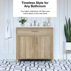Style Selections Dolton 36-in Natural Oak Undermount Single Sink Bathroom Vanity with White Engineered Stone Top