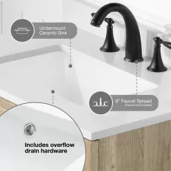 Style Selections Dolton 36-in Natural Oak Undermount Single Sink Bathroom Vanity with White Engineered Stone Top