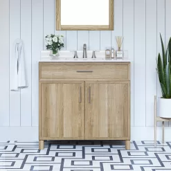 Style Selections Dolton 36-in Natural Oak Undermount Single Sink Bathroom Vanity with White Engineered Stone Top