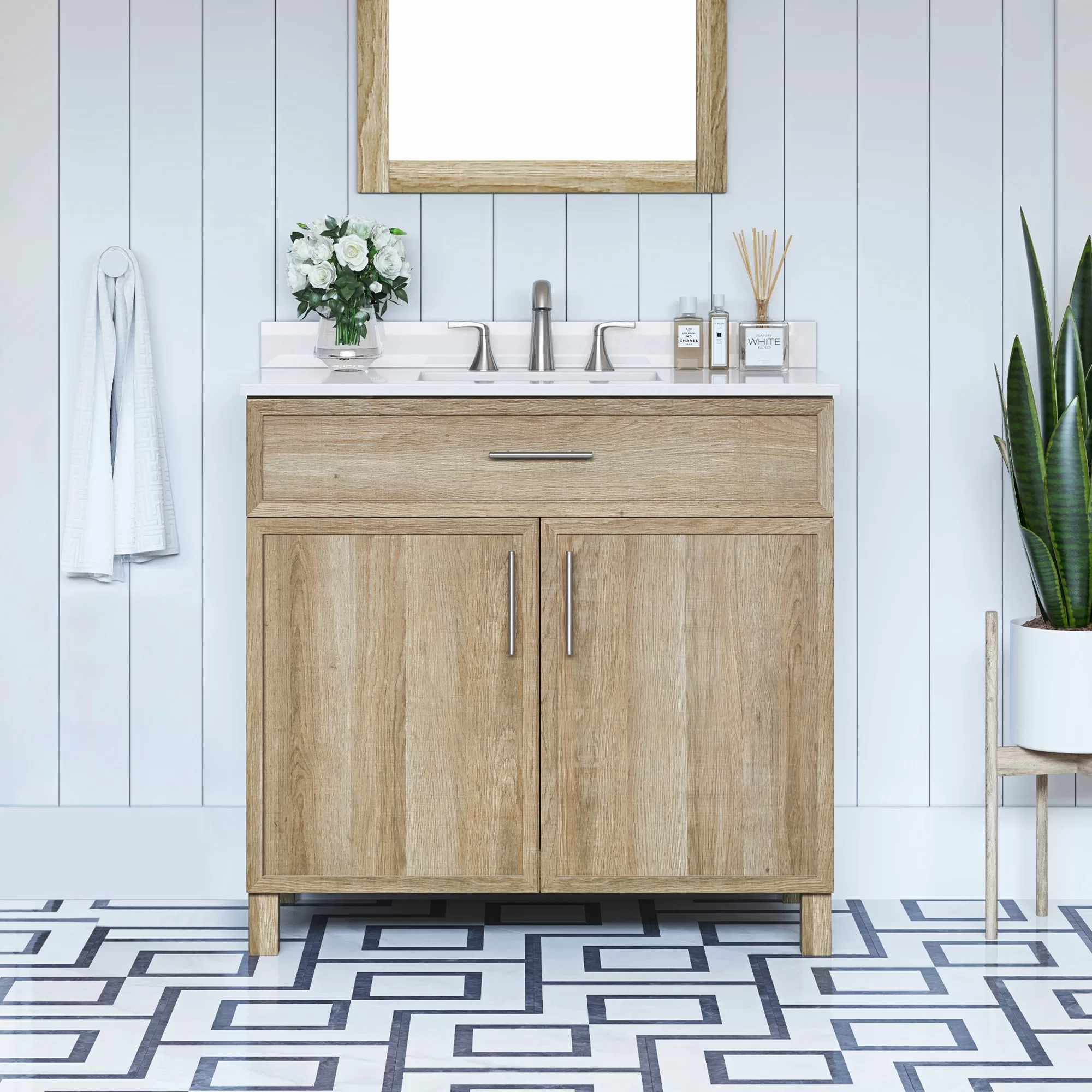 Style Selections Dolton 36-in Natural Oak Undermount Single Sink Bathroom Vanity with White Engineered Stone Top