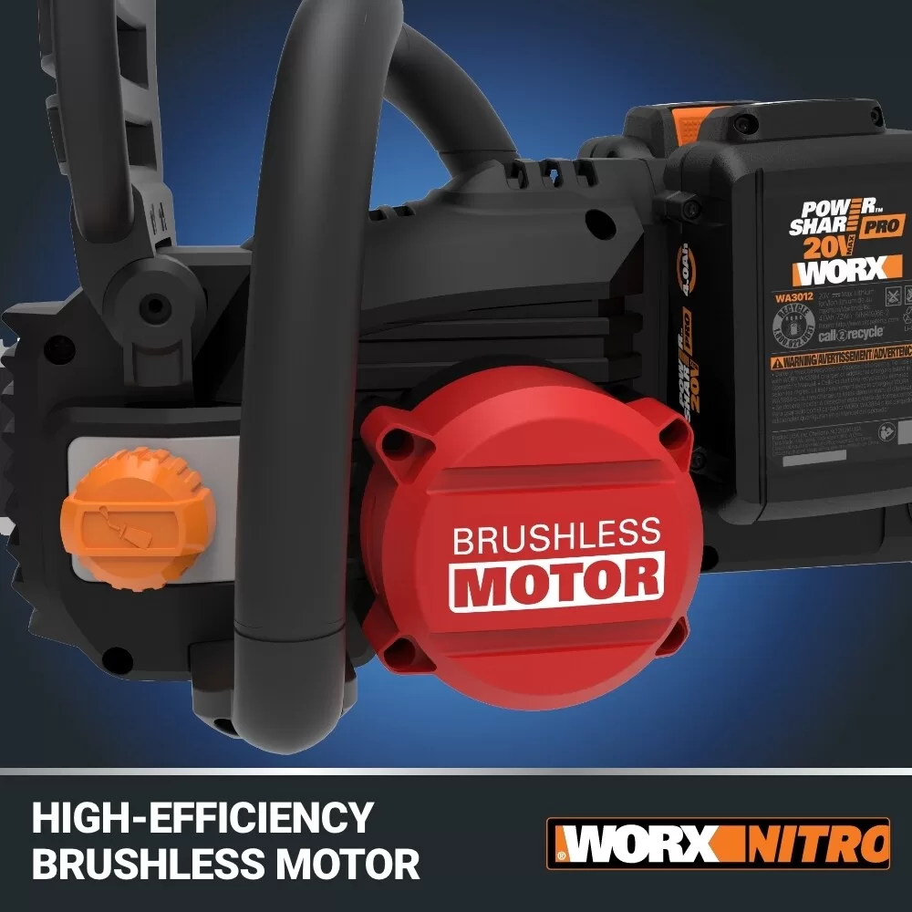 WORX NITRO POWER SHARE 40-volt 16-in Brushless Battery 4 Ah Chainsaw (Battery and Charger Included)