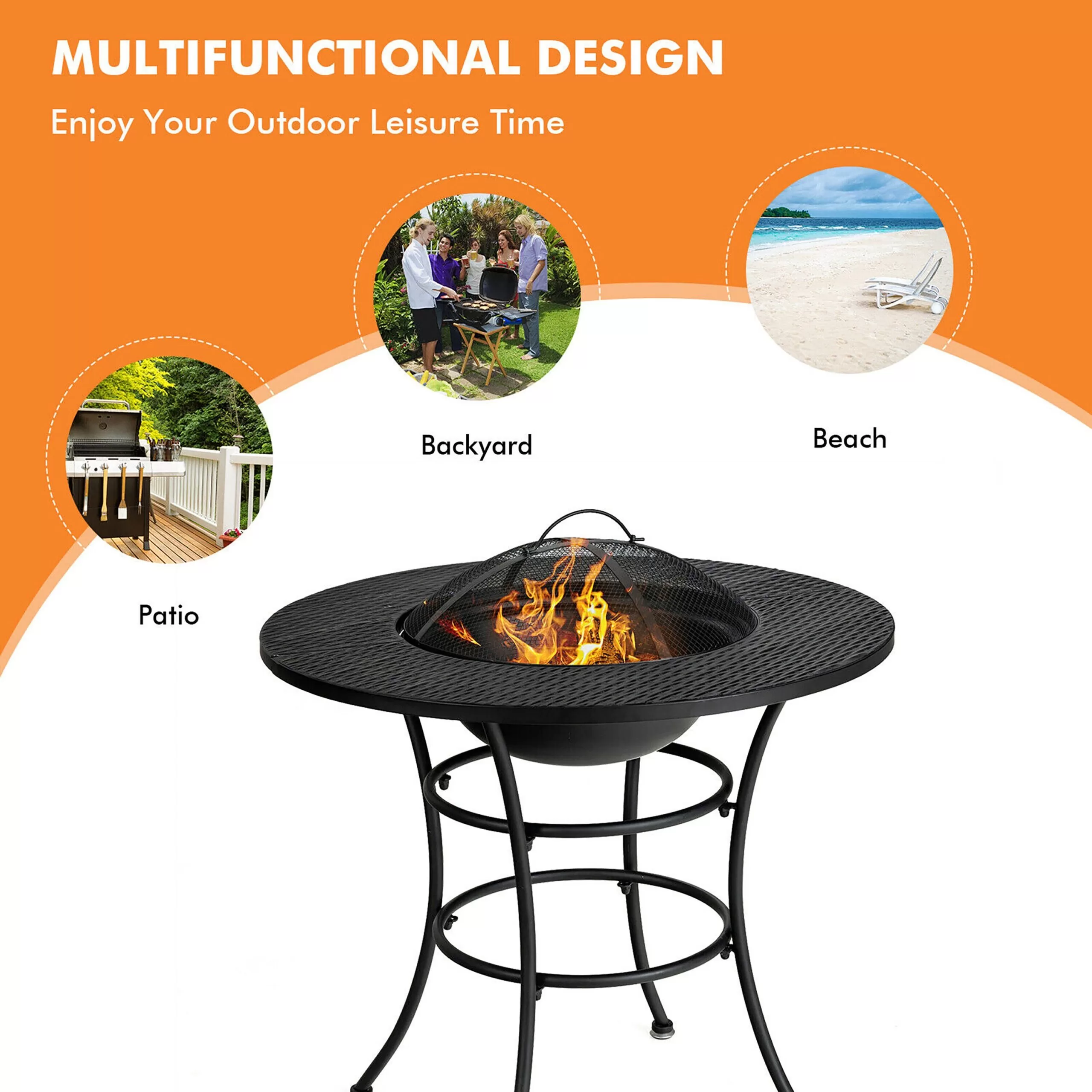 Goplus 31.5-in W-BTU Black Portable Tabletop Steel Natural Gas Fire Pit Table