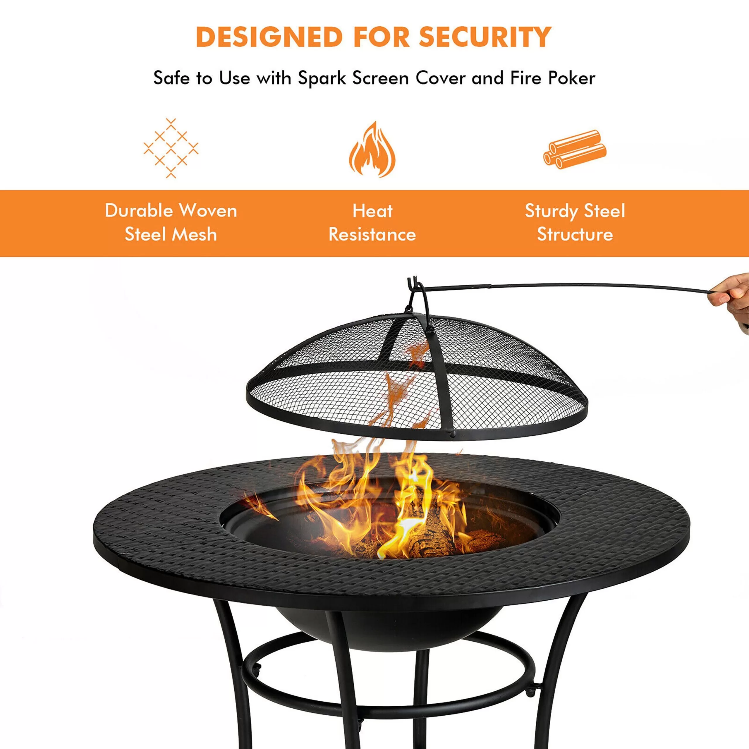 Goplus 31.5-in W-BTU Black Portable Tabletop Steel Natural Gas Fire Pit Table