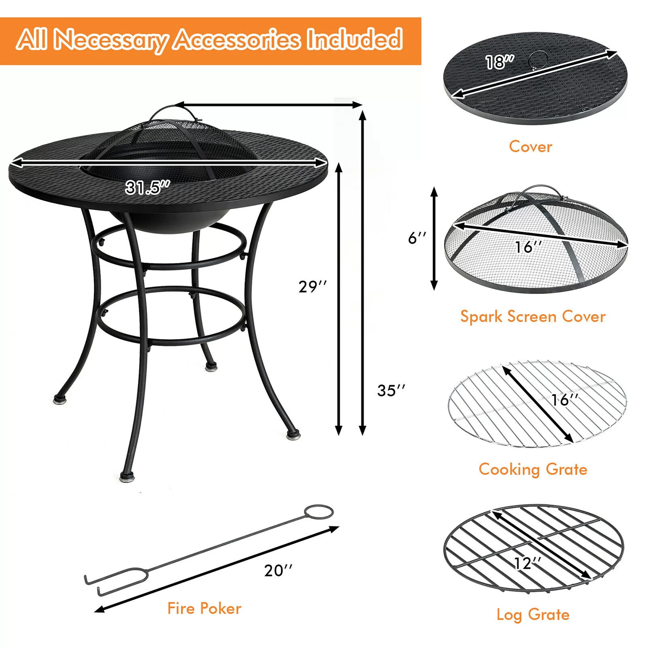 Goplus 31.5-in W-BTU Black Portable Tabletop Steel Natural Gas Fire Pit Table