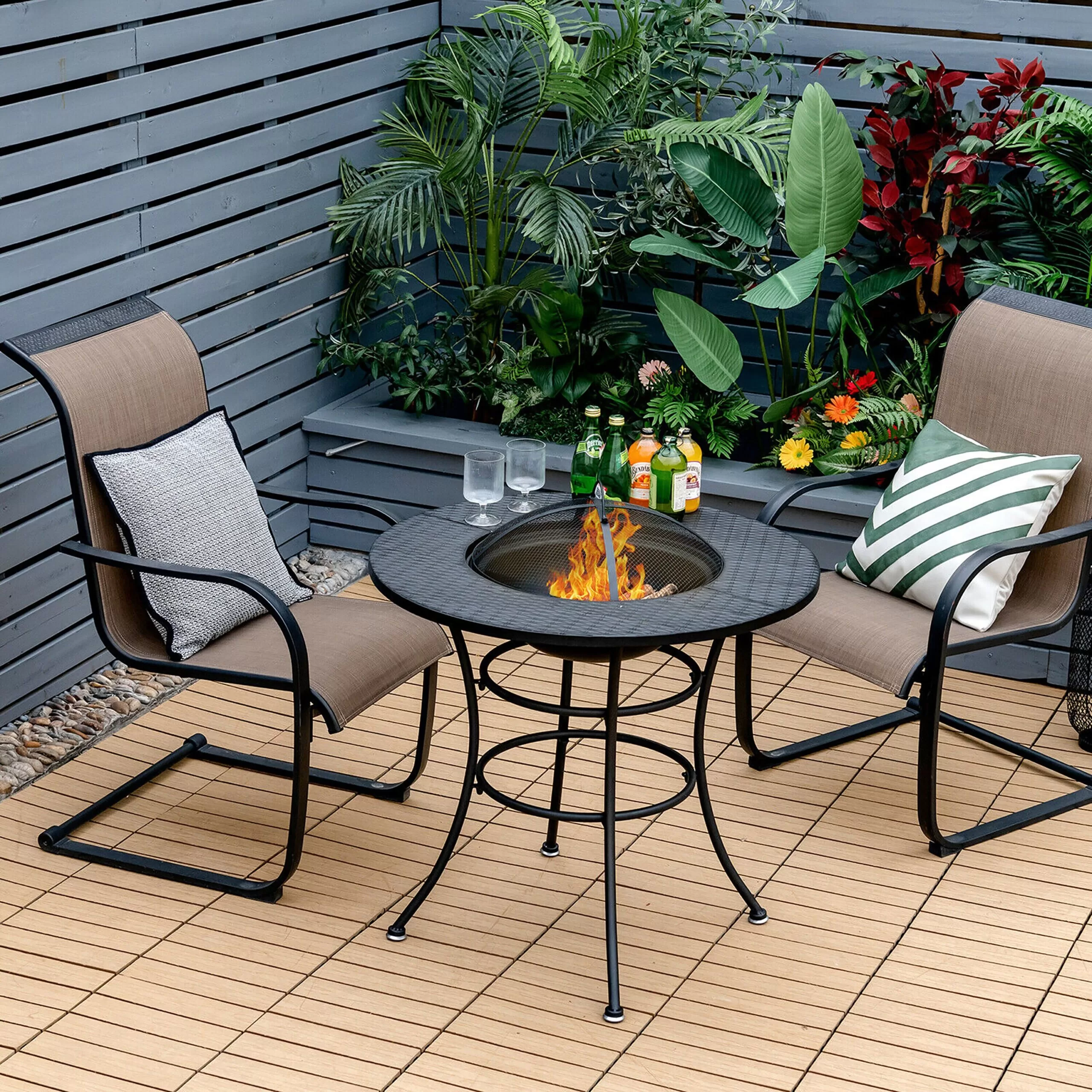 Goplus 31.5-in W-BTU Black Portable Tabletop Steel Natural Gas Fire Pit Table