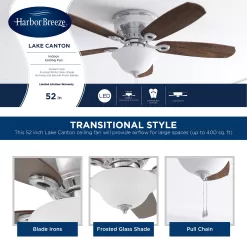 Harbor Breeze Lake Canton 52-in Brushed Nickel Indoor Flush Mount Ceiling Fan with Light (5-Blade)