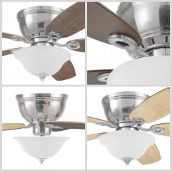 Harbor Breeze Lake Canton 52-in Brushed Nickel Indoor Flush Mount Ceiling Fan with Light (5-Blade)