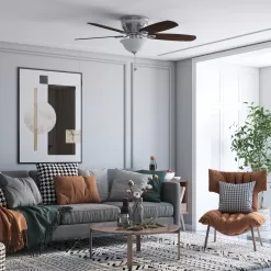 Harbor Breeze Lake Canton 52-in Brushed Nickel Indoor Flush Mount Ceiling Fan with Light (5-Blade)