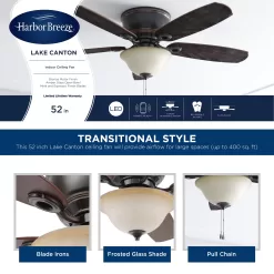 Harbor Breeze Lake Canton 52-in Bronze Indoor Flush Mount Ceiling Fan with Light (5-Blade)