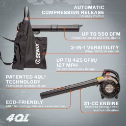 SENIX 4QL 31-cc 4-cycle 550-CFM 127-MPH Gas Handheld Leaf Blower