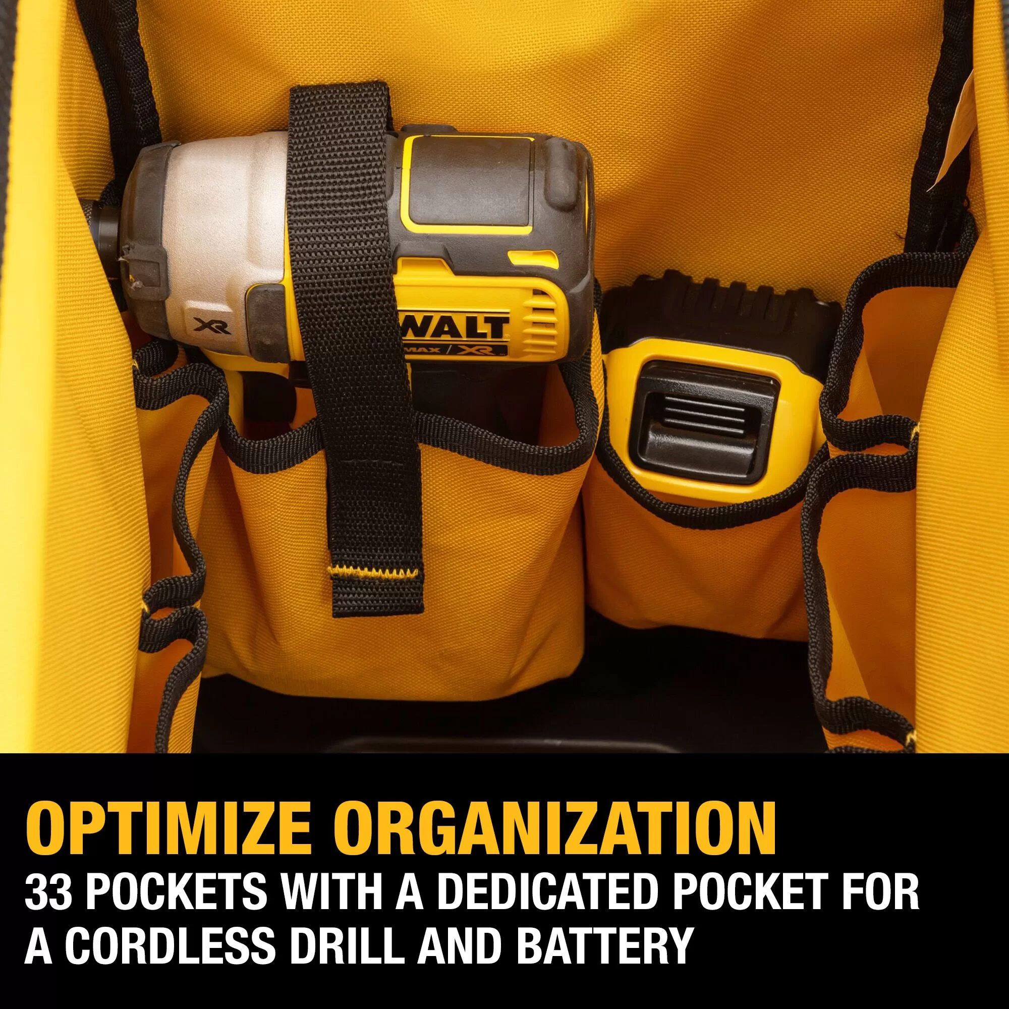 DEWALT Black- Yellow Ballistic Nylon 11.375-in Zippered Tool Bag