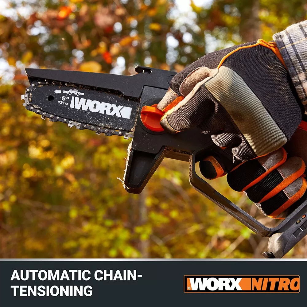WORX NITRO POWER SHARE 20-volt 5-in Brushless Battery 2 Ah Chainsaw (Battery and Charger Included)