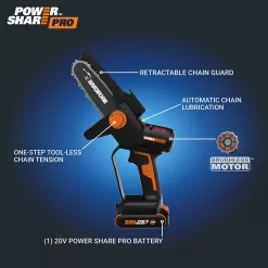 WORX NITRO POWER SHARE 20-volt 5-in Brushless Battery 2 Ah Chainsaw (Battery and Charger Included)