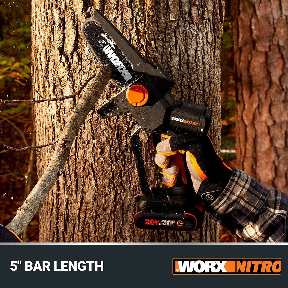WORX NITRO POWER SHARE 20-volt 5-in Brushless Battery 2 Ah Chainsaw (Battery and Charger Included)