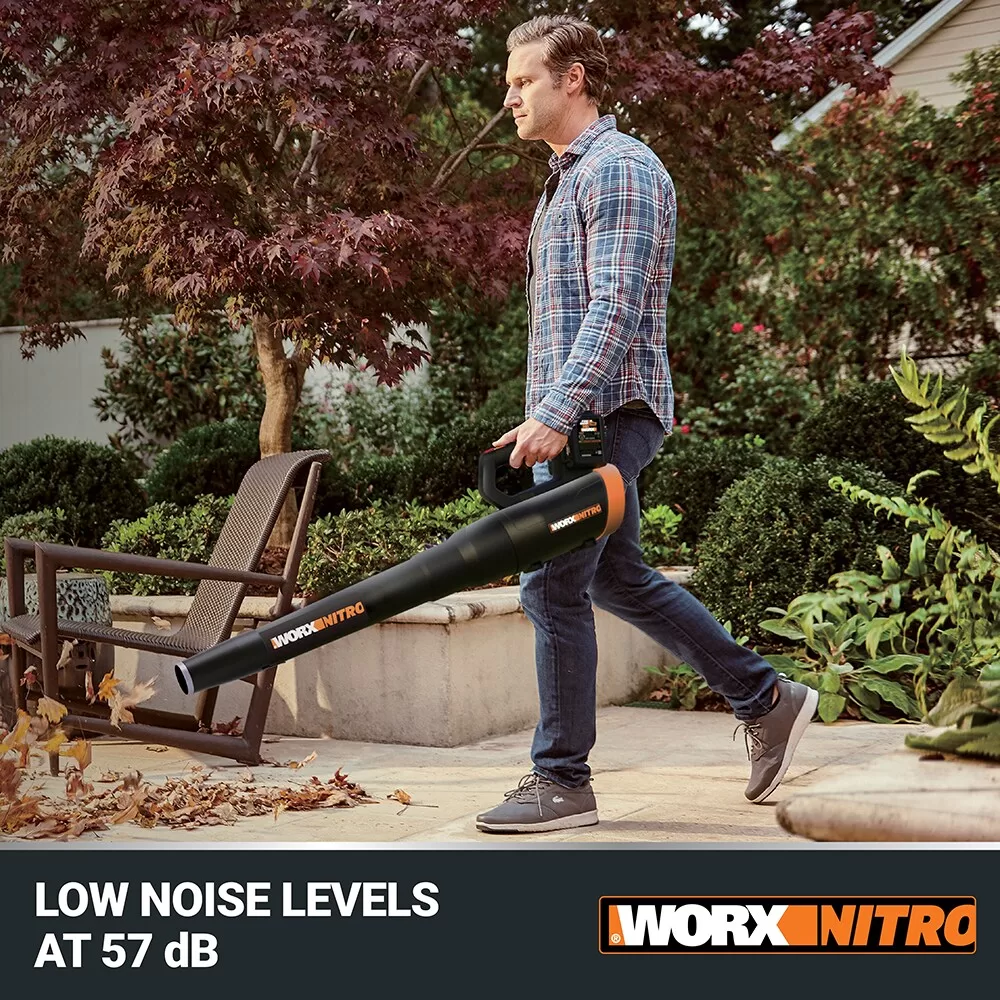 WORX NITRO POWER SHARE Quiet Tech 40-volt 530-CFM 180-MPH Battery Handheld Leaf Blower 4 Ah (Battery and Charger Included)
