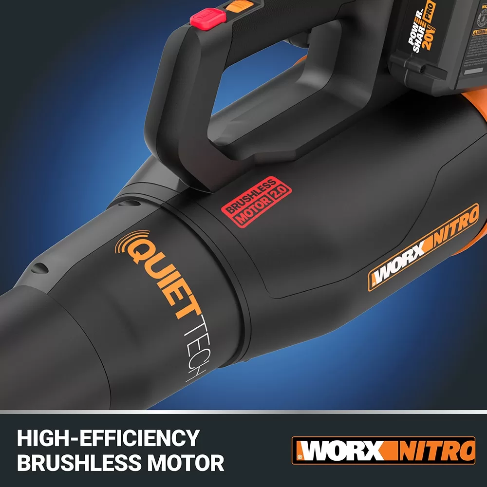 WORX NITRO POWER SHARE Quiet Tech 40-volt 530-CFM 180-MPH Battery Handheld Leaf Blower 4 Ah (Battery and Charger Included)