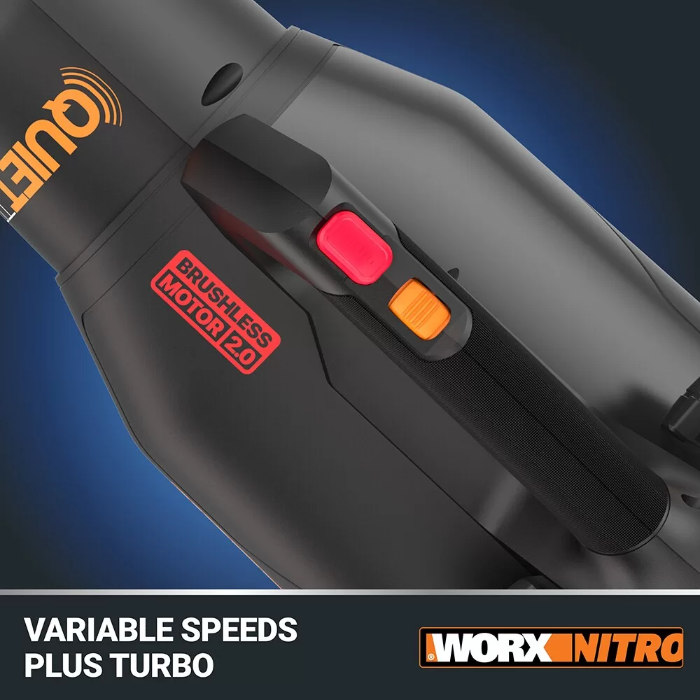 WORX NITRO POWER SHARE Quiet Tech 40-volt 530-CFM 180-MPH Battery Handheld Leaf Blower 4 Ah (Battery and Charger Included)