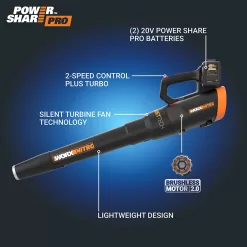 WORX NITRO POWER SHARE Quiet Tech 40-volt 530-CFM 180-MPH Battery Handheld Leaf Blower 4 Ah (Battery and Charger Included)