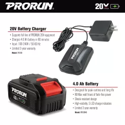 PRORUN PMCS120 20-volt Max 7-in Brushless Battery 20 Amp 4 Ah Chainsaw (Battery and Charger Included)