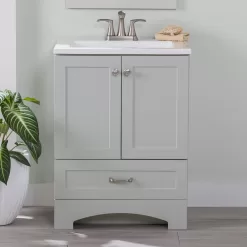 Diamond NOW Cassidy 24-in Pearl Gray Single Sink Bathroom Vanity with White Cultured Marble Top