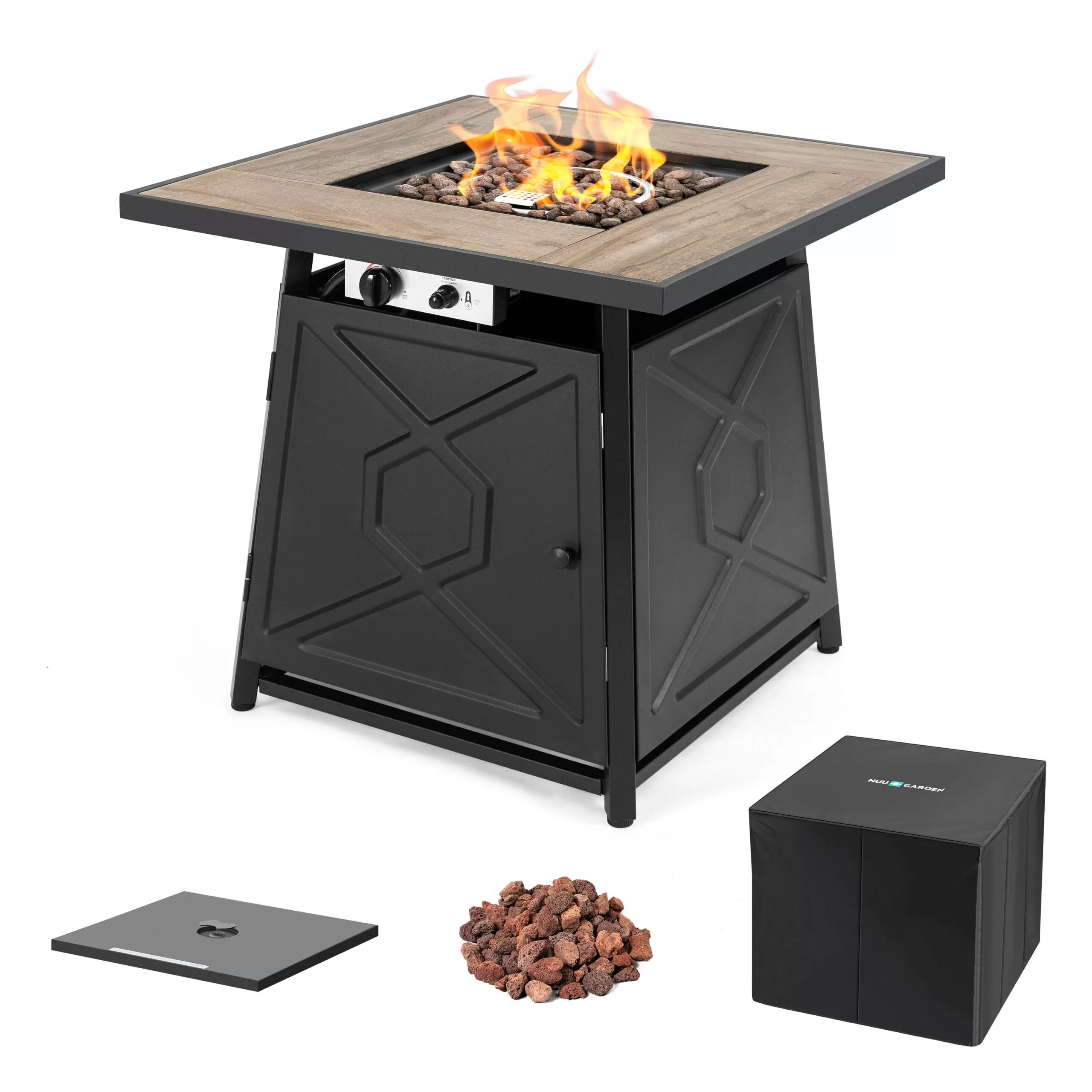 Nuu Garden 28.15-in W 50000-BTU Black Tabletop Iron Propane Gas Fire Pit Table